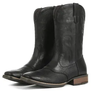 Cowboy Boots For Men Square Toe Wide Foot  Western Embroidery Pull On Slip Resistant Work Boots For Men Country Traditional Boots