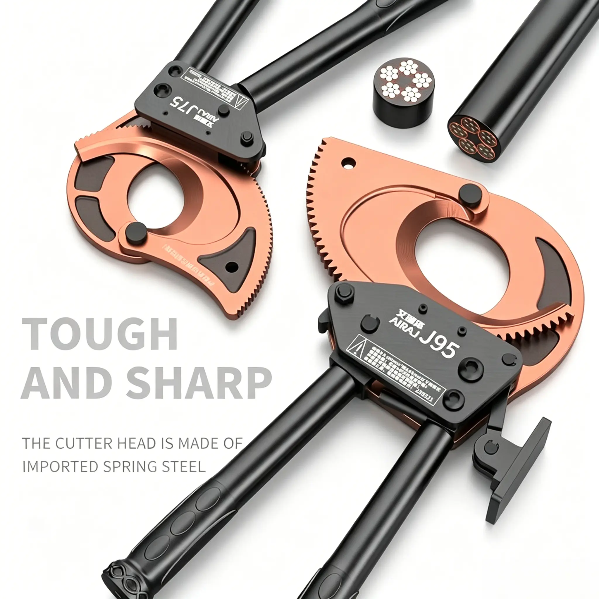 New Portable Ratchet Cable Cutter, manual tool features a non-slip handle and safety lock, designed specifically for cutting wires over 300mm².