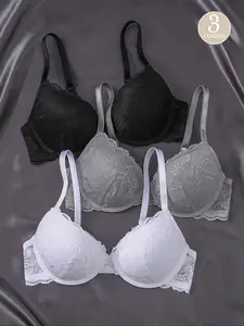 Women's Contrast Floral Lace Push Up Bra, Adjustable Strap Backless Underwire Lingerie Top, Soft Comfy Breathable Underwear for All Seasons, Basic, Multiway Bra, Lace Bras