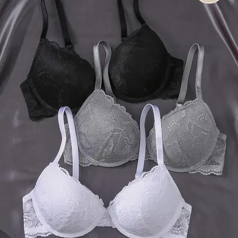 Women's Contrast Floral Lace Push-Up Bra, Adjustable Strap Underwire Bra, Soft Breathable & Comfortable Underwear for All Seasons, Casual Comfy Bra, Adjustable Straps Underwire