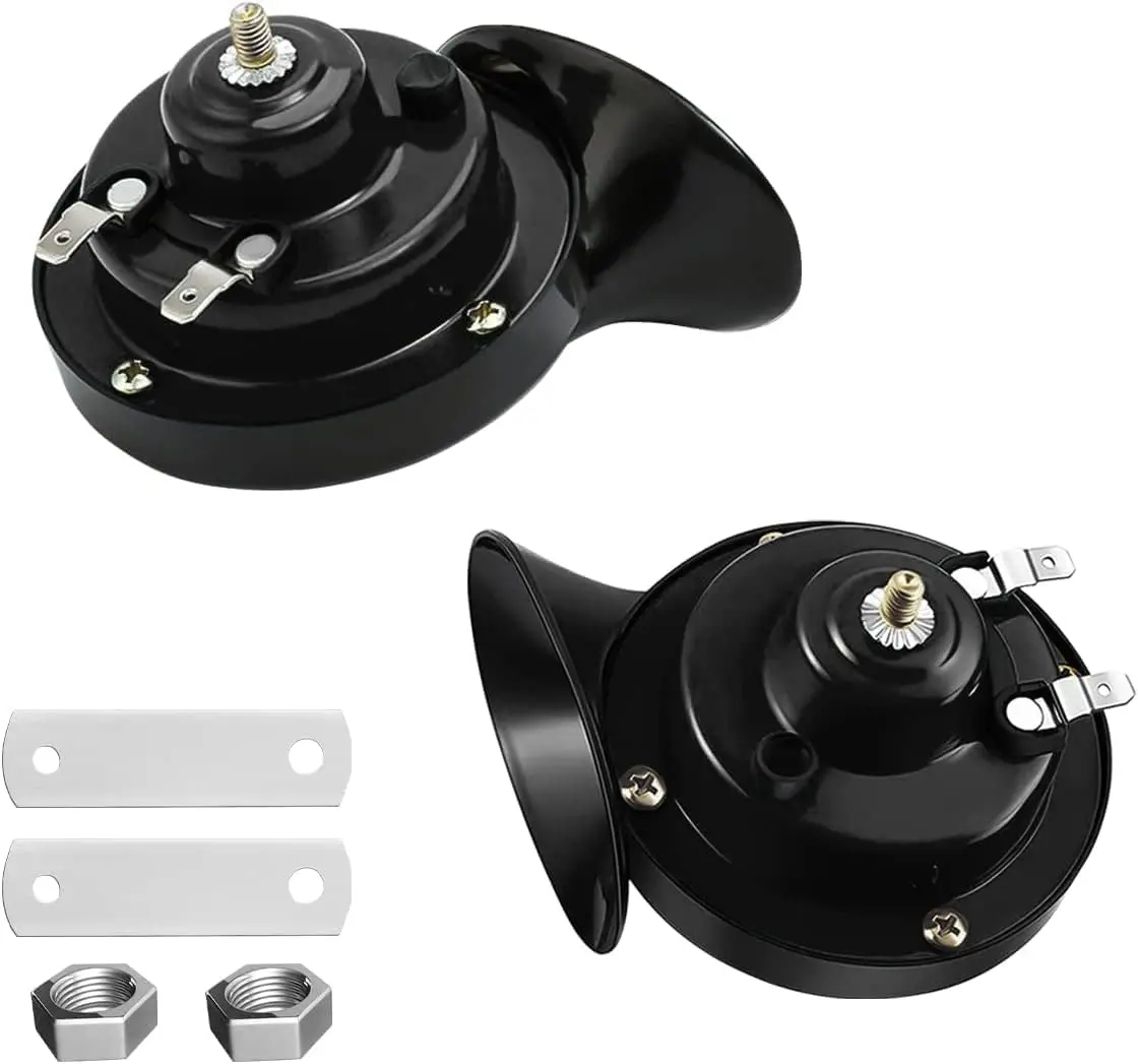 2PCS 300DB Super Loud Train Horns, 12V Waterproof Air Horns Replacement Kit, Car Air Electric Snail Double Horn, Automotive Accessories Universal for Car, Motorcycle, Truck, Bike, Boat (Black)