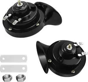 2PCS 300DB Super Loud Train Horns, 12V Waterproof Air Horns Replacement Kit, Car Air Electric Snail Double Horn, Automotive Accessories Universal for Car, Motorcycle, Truck, Bike, Boat (Black)