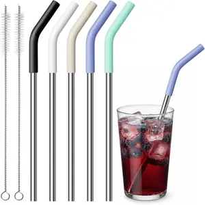 6in Short Metal Straw-Stainless Steel Drink Straws with  Tips-Safe  Drinking Straws for Milk, Juice & -with Storage Bag, Dishwasher Safe