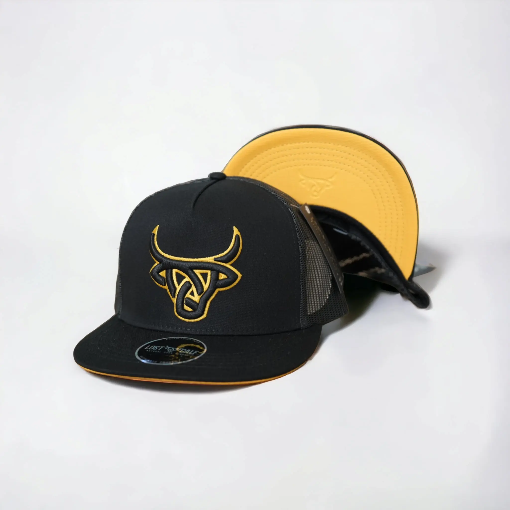 Lost Calf Black Gold Flat Bill Trucker Hat