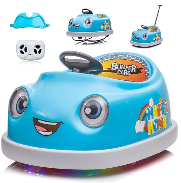 【Ihuesho】12v Toddler Electric Bumper Car, Six Different Game-Play Options, Self-Driving, Remote Control, Bumping Car, Dining Car, Cart And 3d Rocking