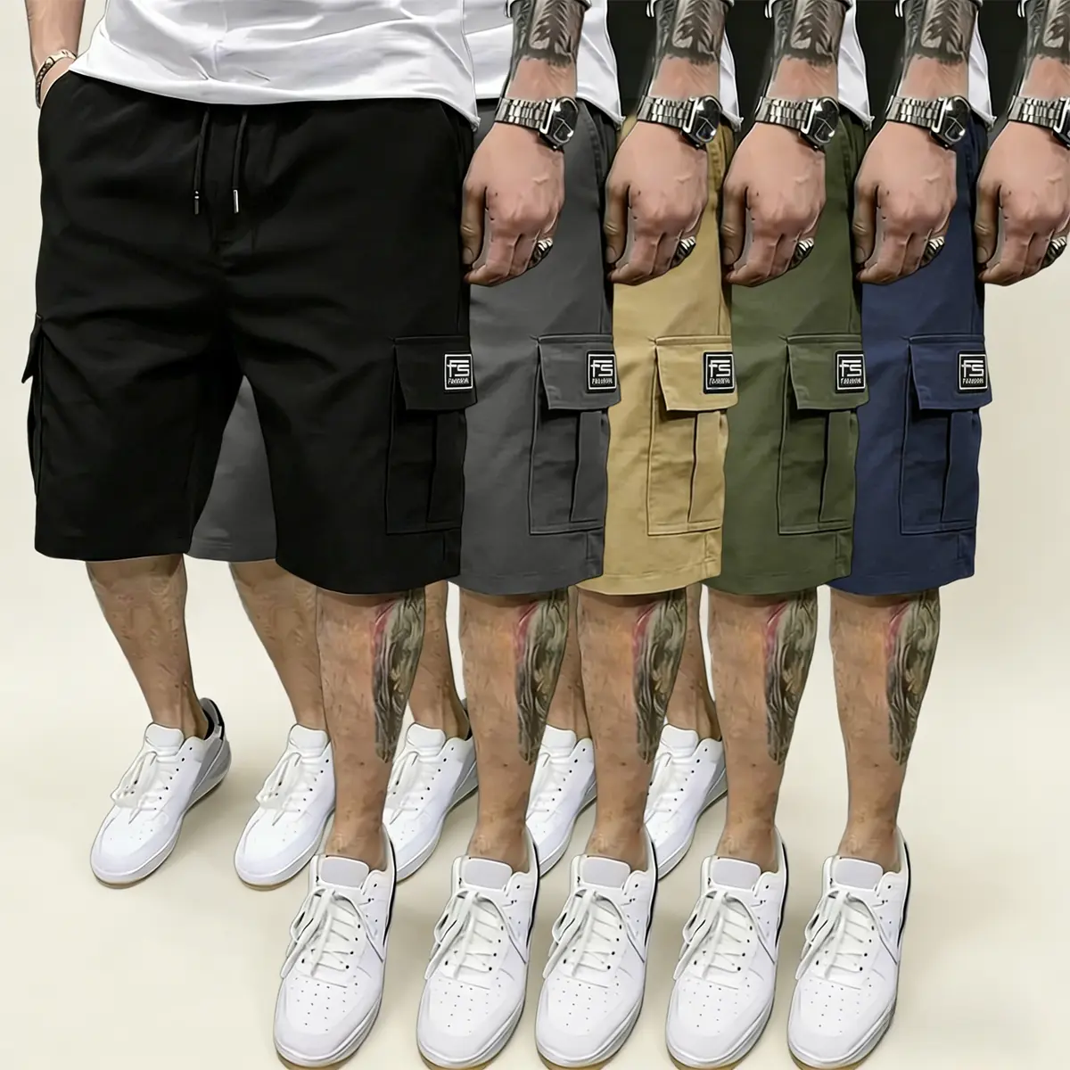 Men's Sports Work Pants, 5-Pack University Style Multi-Pocket Polyester Trousers for Outdoor Wear and Travel, Polyester Clothes