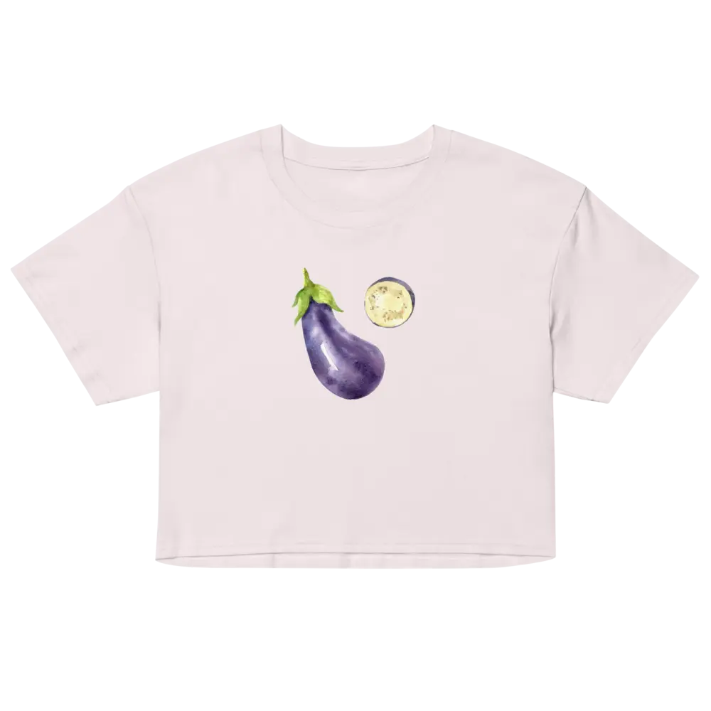 Eggplant Crop Top, Women Cropped Baby Tee, Fruit Foodie Farmers Market, Beachy Top Midlength Y2K Gen Z Beach Outfit