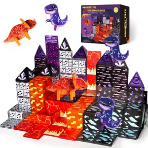 Dinosaur Magnetic Building Blocks Toy for Kids, Lava Dinosaur World Includes Pagma, Interactive Entertainment, Party Game, Gift for Ages 3+, Magnetic Building Set, Magnetic Building Tiles