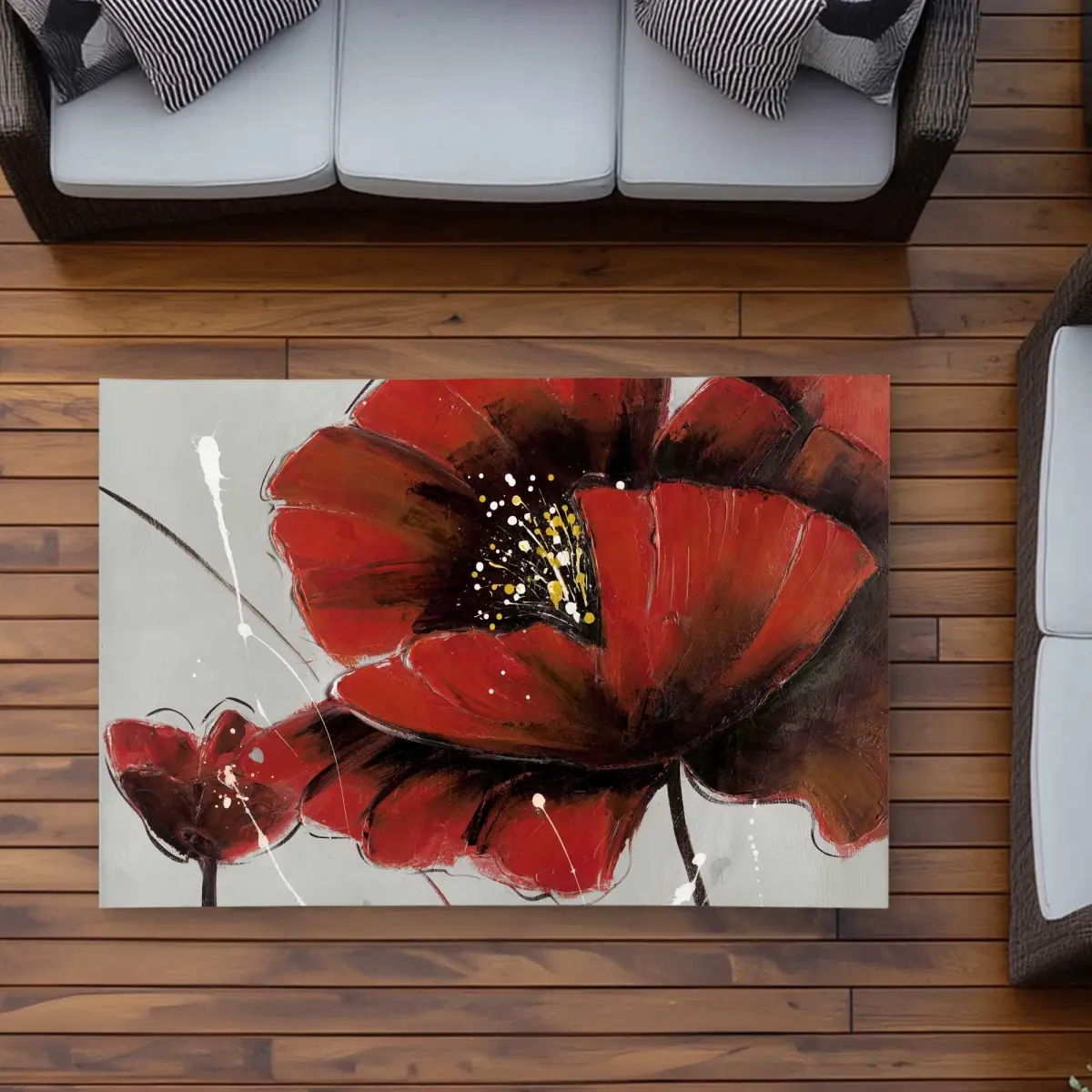 212 MAIN Red Poppy Flowers Outdoor Rectangle Area Rug - 3 x 5 ft, C1ROAR35EVVNZT, Living Room Decor, Outdoor Rug