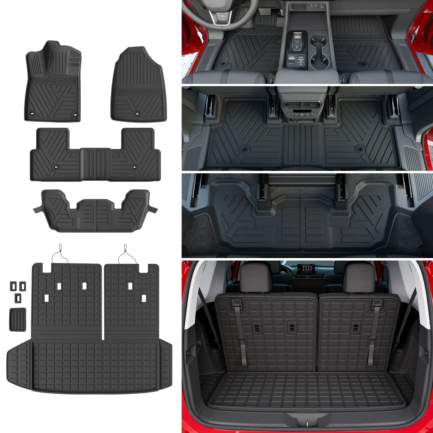 [Fits 23-26 Pilot] Floor Mats Compatible with 2023-2026 Honda Pilot Cargo Mat with Backrest Liner TPE Trunk Liner Replacement for 2023-2026 Honda Pilot Accessories (Trunk Mat with Backrest Mats+Floor mats)