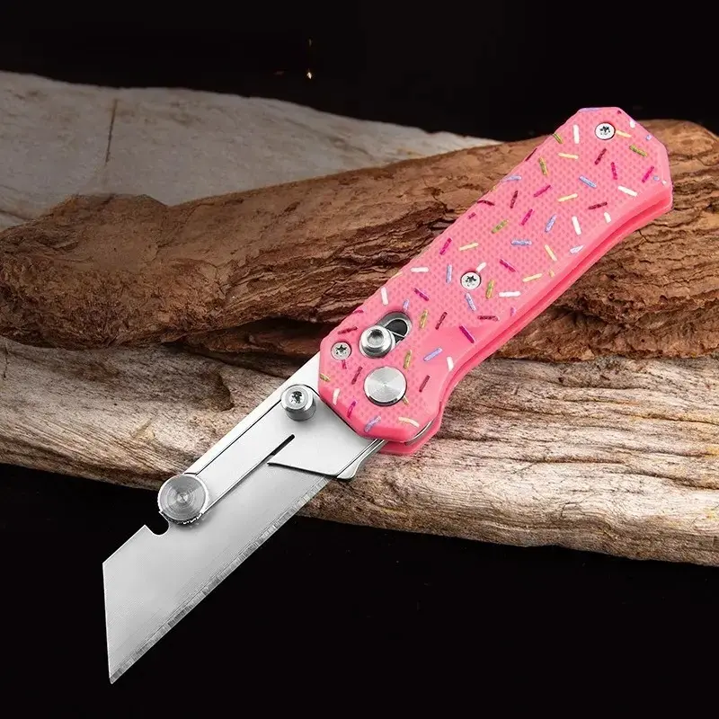 Folding Pocket Utility Knife, Quick Change Box Cutter with Rail Lock, EDC Razor Knife with Pocket Clip for Office, Factory