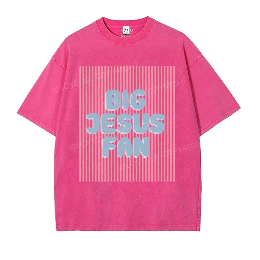 Unisex Big Jesus Fan Washed T-Shirt Unisex Casual Oversized Faith