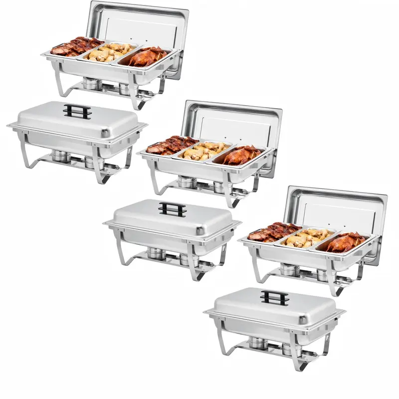 Chafing Dish Buffet Set 8QT Stainless Steel Food Warmer Chafer Complete Set with Water Pan, Chafing Fuel Holder for Party Catering (6 Pack) stainless steel chafers