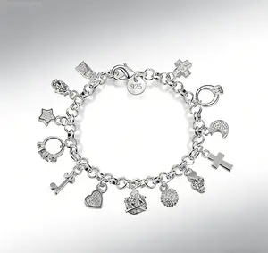 Vintage Silver Thirteen Hanging Pieces Bracelet for Women,Lucky Myth Charms Cross Heart Star Bracelets Lovers Friends