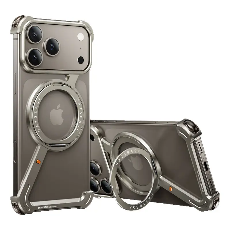 Nordic MagSafe Magnetic Casing for iPhone 17 Pro Max Cellphone - Phone Accessories with Rotatable Stand, Metal Hollow Frameless Design, Anti-Drop Protection, Included Screen Protector