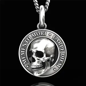 Vintage Ethic Memento Mori Carpe Diem Letter Skull Necklace for Men Fashion Punk Christmas Skeleton Necklaces for Women Wkc004