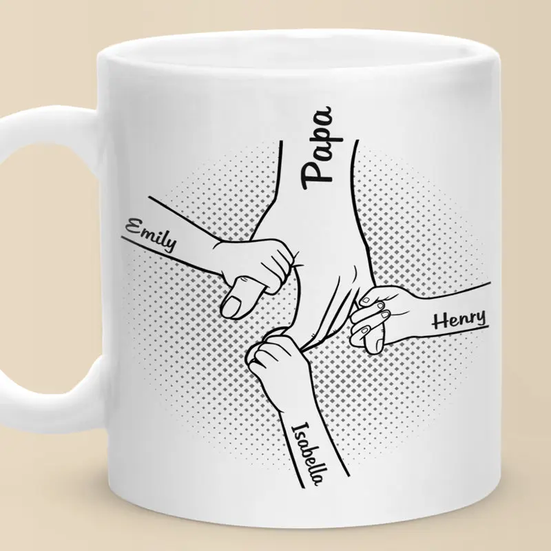 Personalized Custom Mug Best Papa Ever Family Design with Names Emily Isabella Henry for Father's Day Birthday Gift for Dad Grandpa