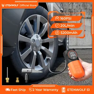 Portable Tire Inflator for Car Tires, ETENWOLF S1 160PSI Cordless Air Pump with Auto-Stop, LCD Backlit Display, USB-C Charging & LED Emergency Light for Motorcycles, Bikes & Sports Balls