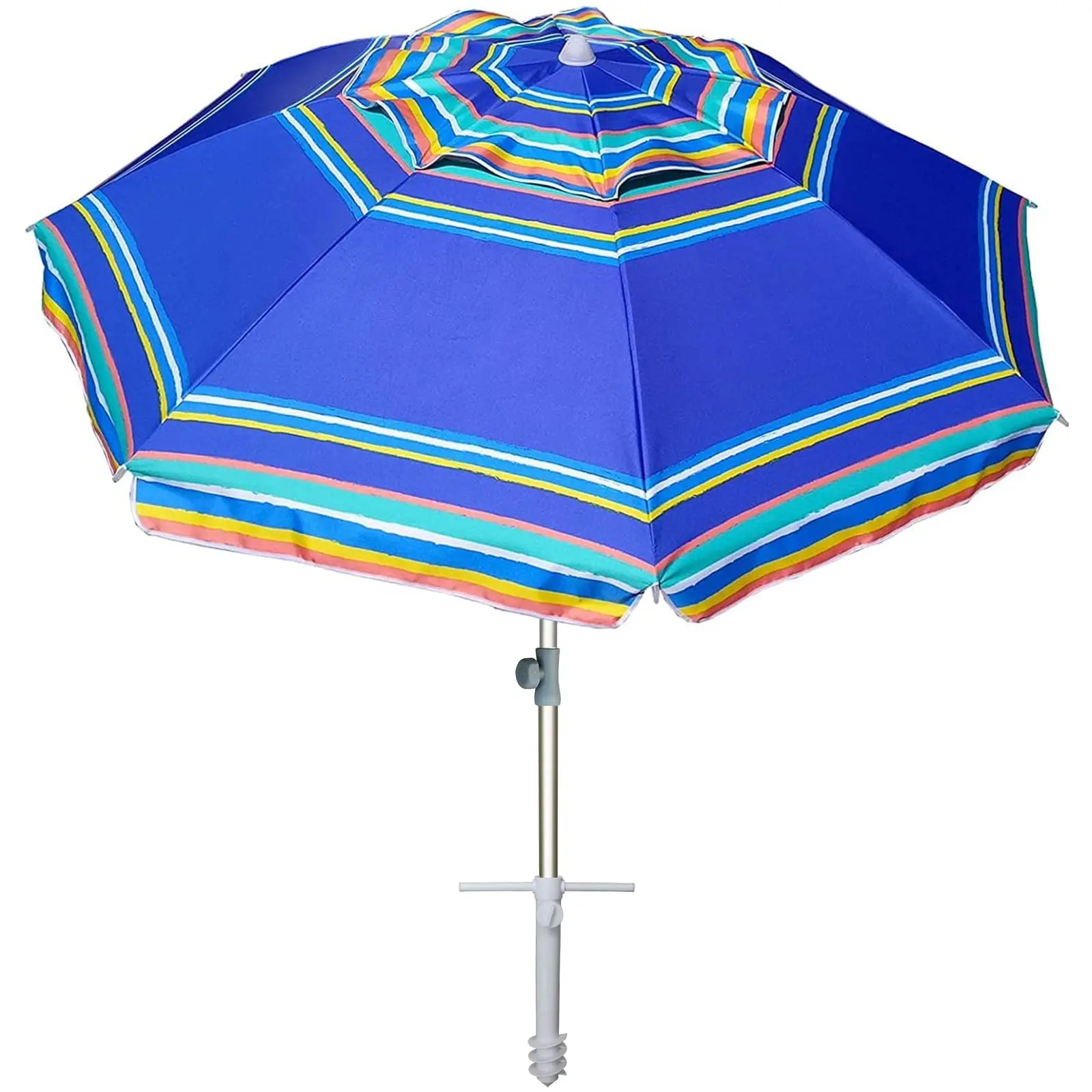 7FT Beach Umbrella with Sand Anchor & Carry Bag, High Wind Beach Umbrella with UPF 50+ UV Protection, Adjustable Height Tilt Patio Parasol, Portable Outdoor Sun Shade for Beach, Pool, Garden, Backyard, Camping & Travel, Blue