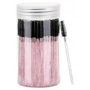 200/100/50/10pcs Eyelash Brushes, Eyeshadow Sticks With Containers, Disposable Angled Eyebrow Brushes, Eyelash Extension Brushes, Beauty, Eyebrow Brushes, Castor Oil Brushes (Crystal Powder), Eyeshadow Brushes, Spiral Brushes