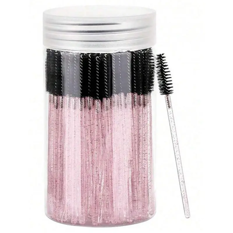 200/100/50/10pcs Eyelash Brushes, Eyeshadow Sticks With Containers, Disposable Angled Eyebrow Brushes, Eyelash Extension Brushes, Beauty, Eyebrow Brushes, Castor Oil Brushes (Crystal Powder), Eyeshadow Brushes, Spiral Brushes