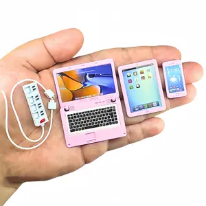 EKKZ Pink 4Pcs 1:6 Scale Miniature Digital Device and Electrical Outlet Set - Metal Smartphone, Tablet, Laptop, and Alloy Outlet - DIY Mini House Accessories Realistic Dollhouse Miniature Accessories for 11.5-Inch Fashion Dolls