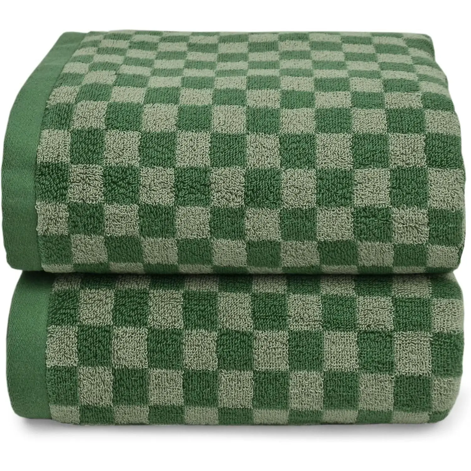 Luxury Bath Towels for Bathroom Green Checkered (54x28 Inches) - Cotton Soft Absorbent Shower Towels 2 Pack Daily Use Lightweigt, Quick Dry, Decorative Funny Gifts St Patricks Day Decor