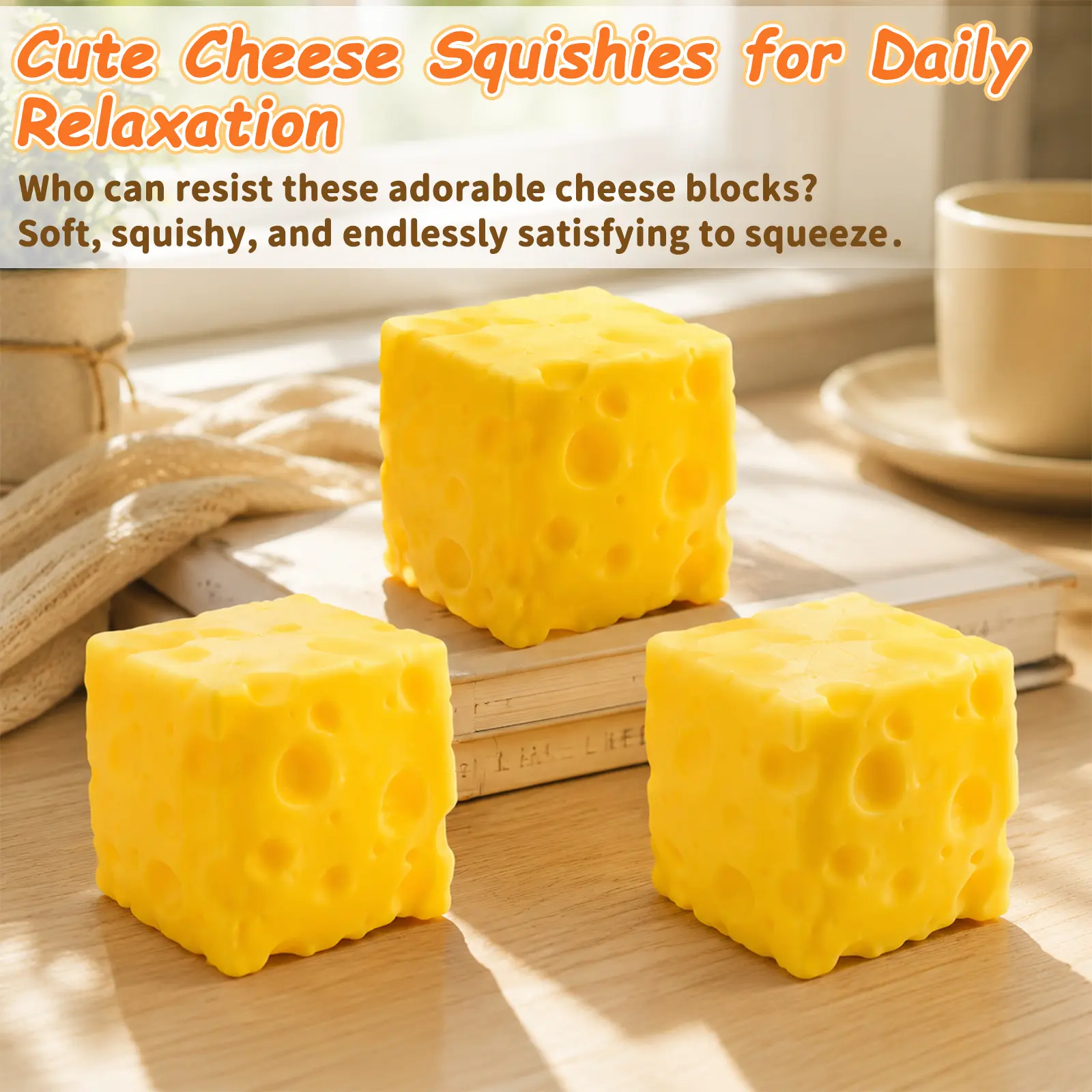 【Buy 1 Get 2 Free】Cheese Shaped Squishy Cube Block (1 PC, 5×5×5 cm) - Soft Stress Relief Ball, Decompression Squeeze Fidget Toy for Teens, Easter Basket Stocking Stuffers, Ball Stress Relief Toys