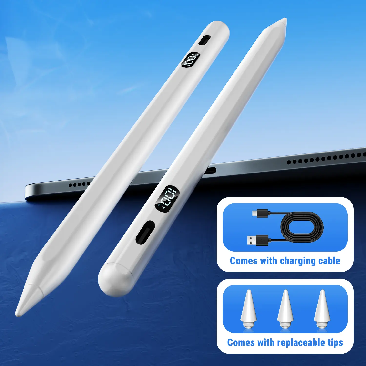 Active Stylus Pen with Smart Battery Display, USB-C Fast Charge, Compatible with iPad Pro/Air/Mini 2018-2026 – Perfect for Online Teaching, Marking & Annotation BackToSchool
