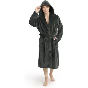 Luxury Men's Hooded Robe, Ultra Cozy Fleece Bathrobe for Men, Plush Robe with Belt and 2 Pockets