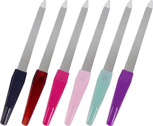 Metal Nail File (6 Pcs), Nail Files for Natural Nails Made of Stainless Steel, Sword Fingernail Files with Sharp Pointed Tip Non Slip Handle, Diamond Finger Nail Filers for Women Sapphire Grit GigaGround