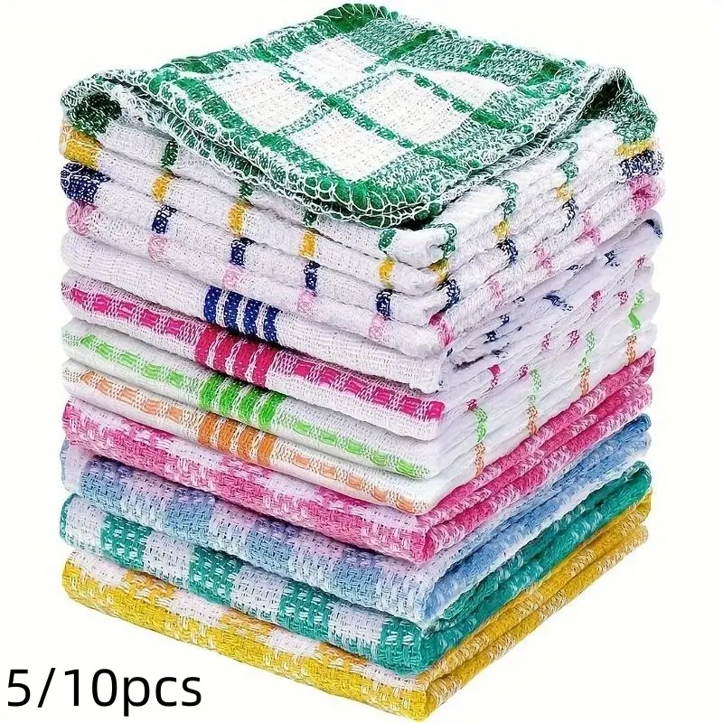 5 or 10pcs Cotton Waffle Weave Dish Towels, Quick Dry Kitchen Cloth 100% Pure Cotton, Strong Water Absorption Super Absorbent Reusable Cleaning Cloths for Cleaning & Drying