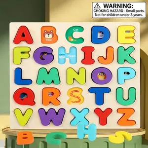 Wooden 3D Alphabet Puzzle, Colorful Alphabet Shape Puzzle Blocks, Educational Puzzle Toy for Kids, Shape Recognition Puzzles, Wooden Peg Puzzles, Wooden Jigsaw Puzzle