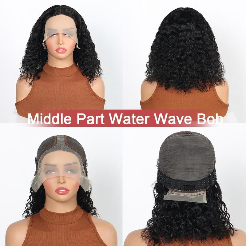 Water Wave Lace Wig Short Bob 100% Human Hair Wigs Deep Wave Transparent Lace Wig Curly Hair Wigs For Women