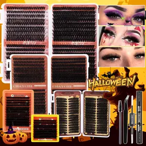 Thick Individual Lash Cluster Set, DIY, 50D-160D Mixed Style False Lashes, Eyelashes Extension Set, Natural Daily Wear, Dramatic Party Makeup, Mixed Lengths, Includes Lash Glue Tweezers & Brush, D Curl, Salon Quality, Beginner Friendly, Halloween