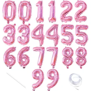20 Pieces 2 Sets of 16 Inch Pink Number 0-9 Balloons – Foil Mylar Balloons for Custom Number Decorations, Birthday, Shower, Anniversary, Graduation, New Year, Party Backdrops