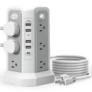 Passus Power Tower Surge Protector, Us Plug, Pd18w USB-C Port, 3m Long Extension Cord, 12 Ac Outlets, 4 USB Ports, Home Office Dorm, Devices