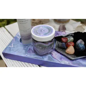 Hand Painted Meditation Table, Altar, Manifesting Board with Candles, Incense Holder, Resin and Crystals