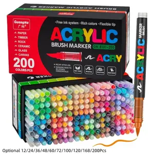 Acrylic Paint Markers Brush Tip, Acrylic Drawing Markers, Acrylic Paint Pens with Direct-Liquid Ink System, Paint Markers for Rock Painting, Fabric, Wood, Canvas, Plastic, Washable, Quick-Drying, Waterproof