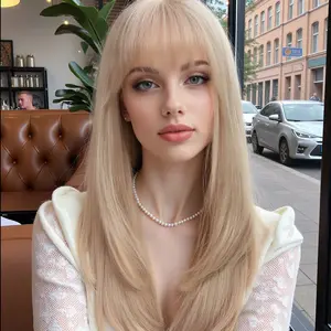 Meliora-DWY Short-length Straight Blonde Realistic Large Area Scalp Layer-cut Hair Glueless Synthetic Wig for Women 22 Inches