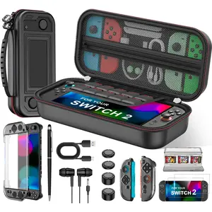 Spican Switch 2 Accessories Bundle Kit 17-in-1, Switch 2 Carrying Case for Switch 2/Switch/Oled, Joypad Charger, Screen Protectors, Steering Wheel, Joypad Grip, & More
