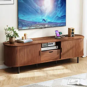 AprilStockUp&Mother'sDay 59 Inch Fireplace TV Stand, Entertainment Center with 23 Inch Electric Fireplace, TV Table for TVs up to 65 Inches, Media Console Cabinet with Storage and Glass Doors for Living Room