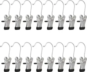 Boot Hanging Clips Hooks - 8 Pcs Boot Hangers Laundry Clips Stainless Steel Clothes Pins for Drying Sock (Black)