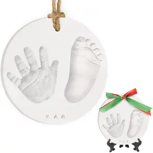 All-in-1 Baby Hand and Footprint Ornament Kit - Large 6.2" Baby Keepsake Kit - Air dry Clay, Ribbons, Stencil, Paintbrush - Newborn Baby Handprint and Foot Print Kit - Foot Printing Kit (Multi-Colored)