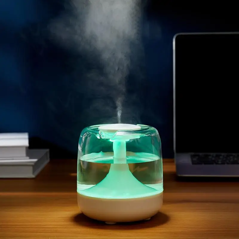 650ML Colorful Transparent Humidifier, USB Powered Silent Fine Mist Humidifier with Continuous and Intermittent Two-speed Spray Mode, Seven-color Nigh