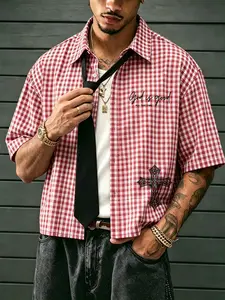 Men's Short Sleeve Gingham Print Shirt, Lapel Style, Casual Fashion Top, Comfortable Daily Wear, Trendy Design for All Seasons