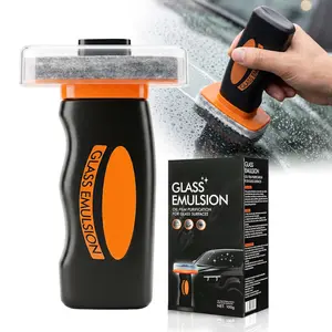Glass Oil Film Remover Paste With Brush Head for Car, 100g Roll-On Glass Emulsion Cleaner, Cleaning Board Removes Oil Film & Smudges, Improve Windshield Clarity for Safe Driving,Does Not Damage The Glass