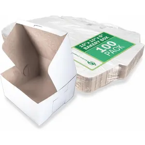 SCT 0977 White Non-Window Lock Corner Bakery Box, Recycable, Professional Clean Cake Boxes, Cookie and Pastry Boxes, Bulk Pack, 10" L x 10" W x 5-1/2" H (Case of 100)
