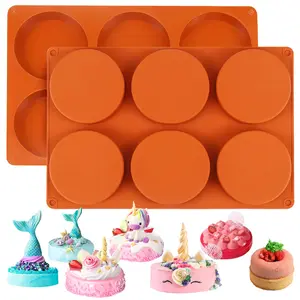 Silicone Molds for Baking (2 Pack)6-Cavity Large Round Disc Mold/English Muffins Pan/Resin Coaster Mold Non-Stick for Hamburger Chocolate Cake Pie Custard Tart Whoopie Pie Egg Pan