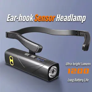 Hands-Free Rechargeable LED Headlamp - Sensor type, new ear-hanging style headlamp. Ultra-bright, can be hung/side-hung/designed for camping, repair work light,